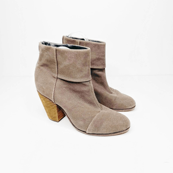 Rag & Bone Newbury Canvas Ankle Boot gray wooden heel canvas womens 41 US 11 - Picture 1 of 6